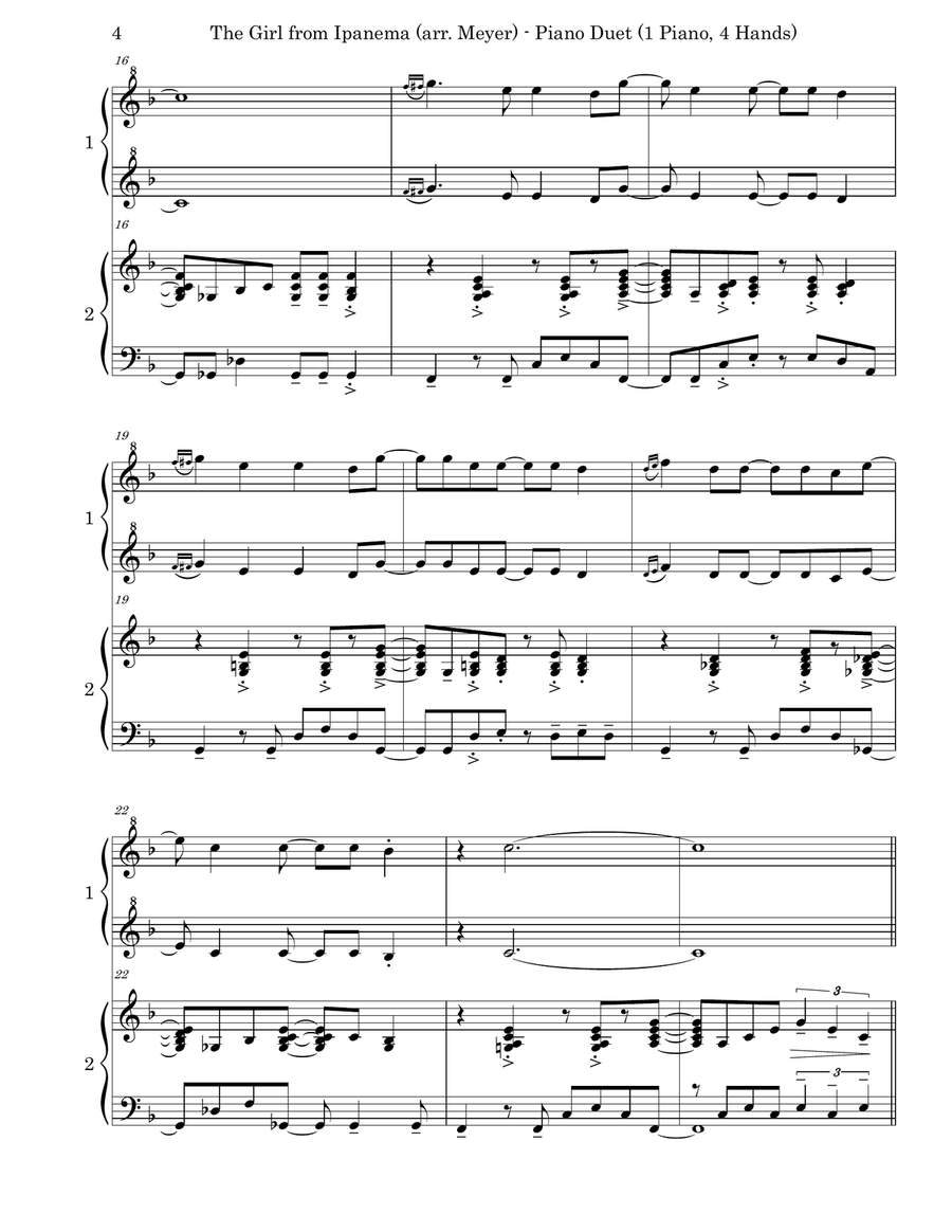 The Girl From Ipanema (garôta De Ipanema) 1 Piano, 4-Hands scores gallery preview page 4
