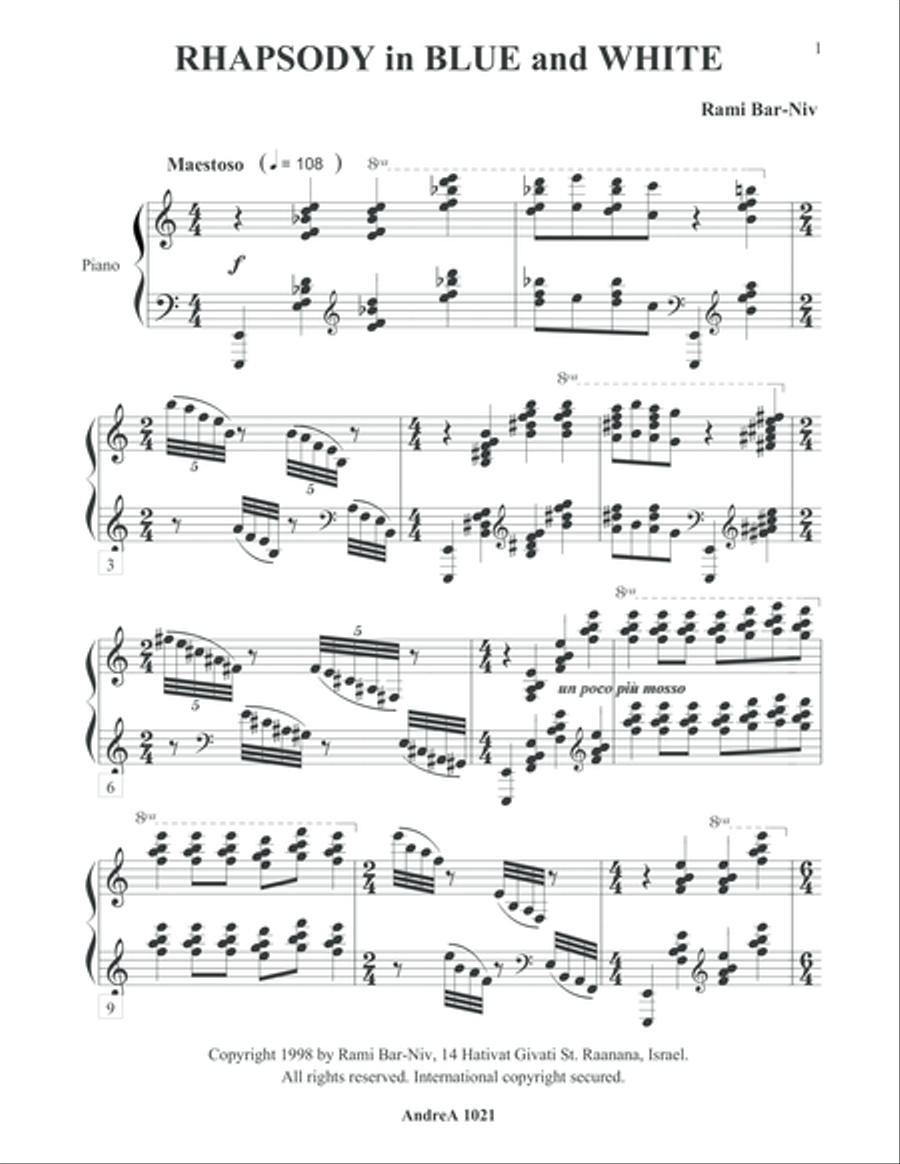 Rhapsody in Blue and White for Piano Piano Solo scores gallery preview page 1