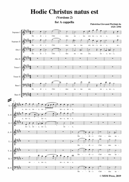 Palestrina-Hodie Christus natus est(Versions 2),in E Major,for A cappella image number null