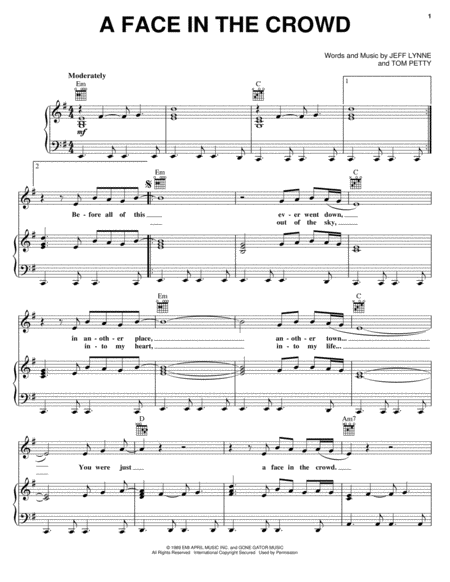 A Face In The Crowd by Tom Petty Piano, Vocal, Guitar - Digital Sheet Music