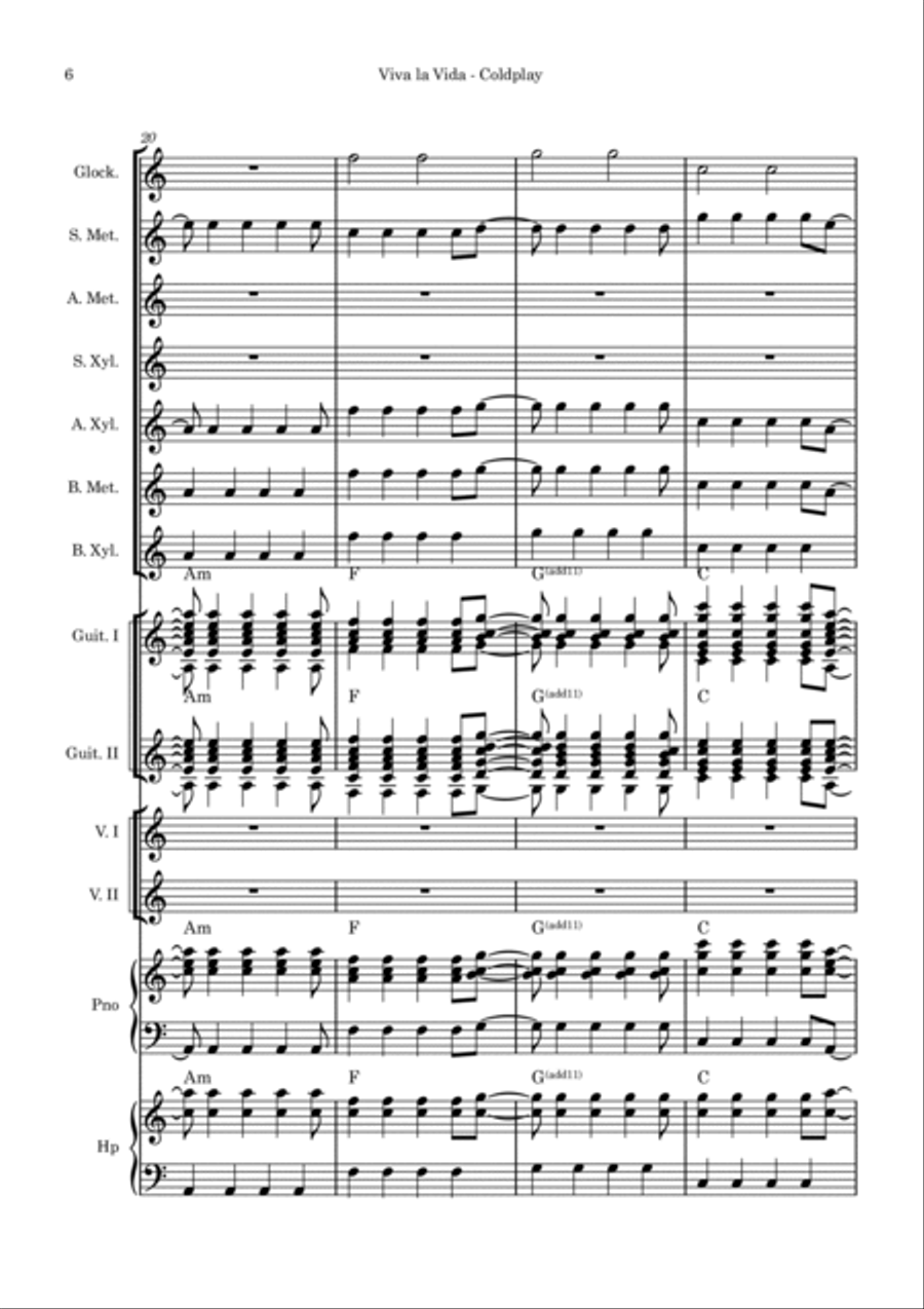 Viva La Vida Orff Instrument scores gallery preview page 6