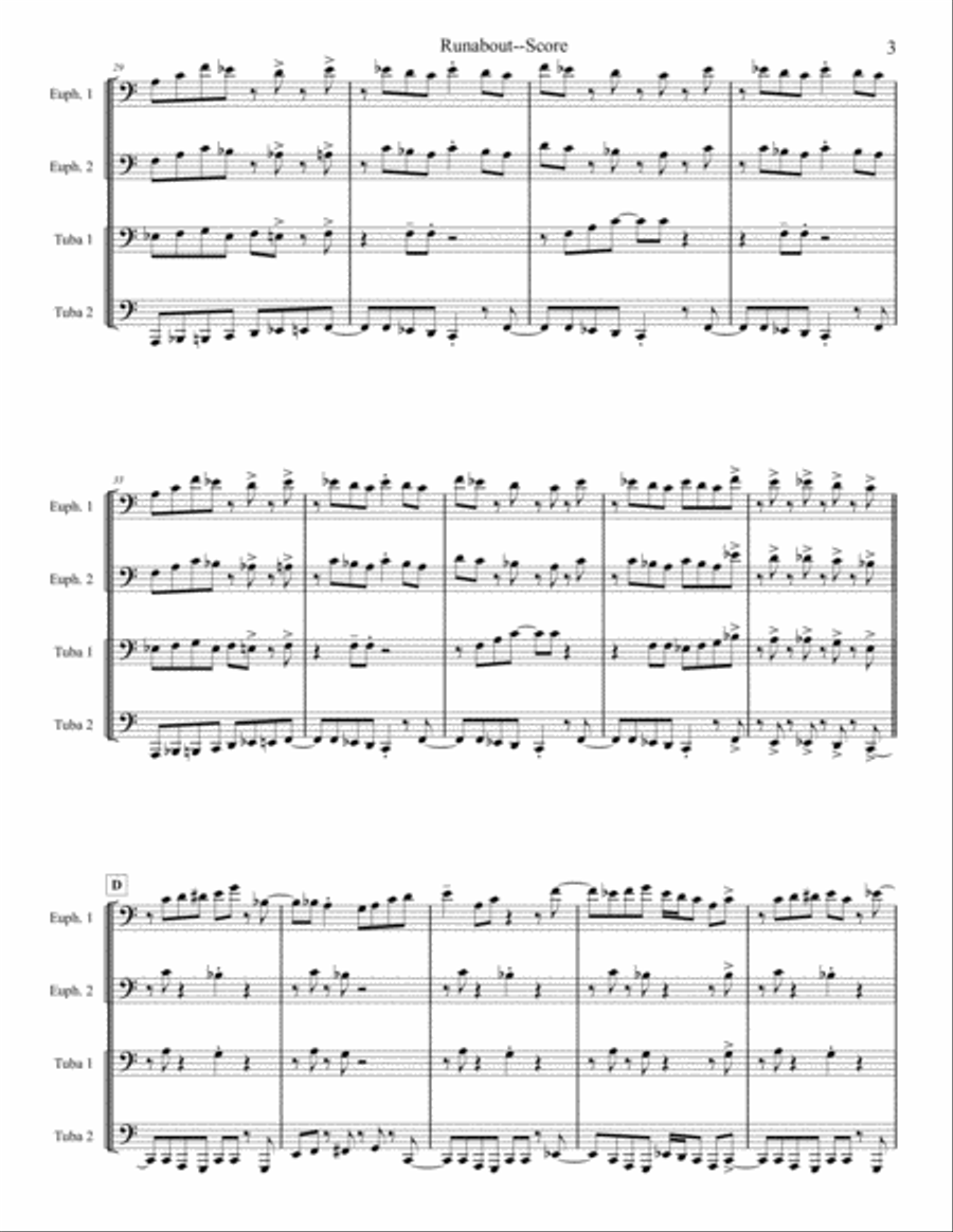 Runabout - Tuba/Euphonium Quartet Brass Ensemble scores gallery preview page 3