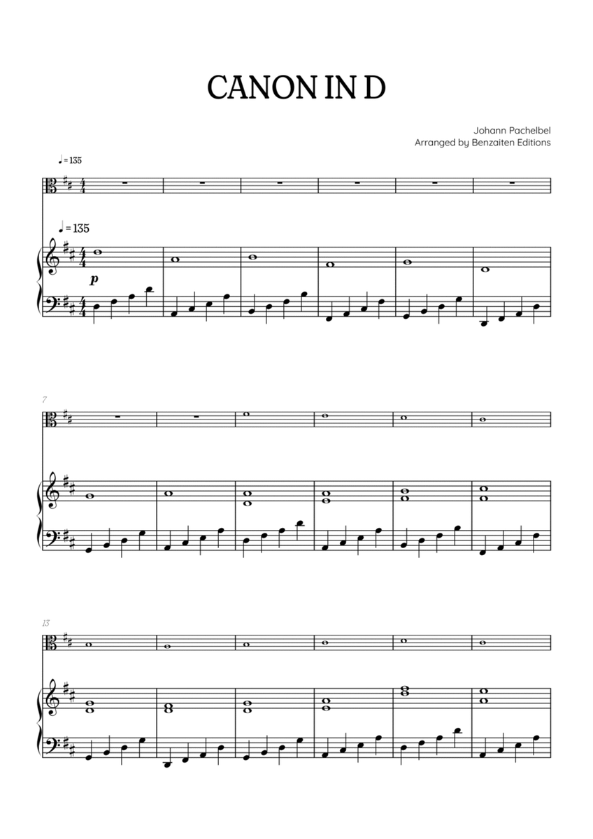 Pachelbel Canon in D • viola sheet music with piano accompaniment image number null