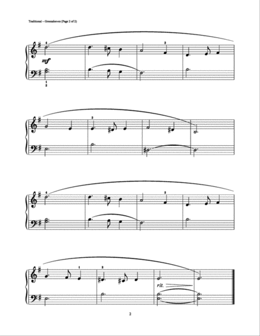 Greensleeves Easy Piano scores gallery preview page 2