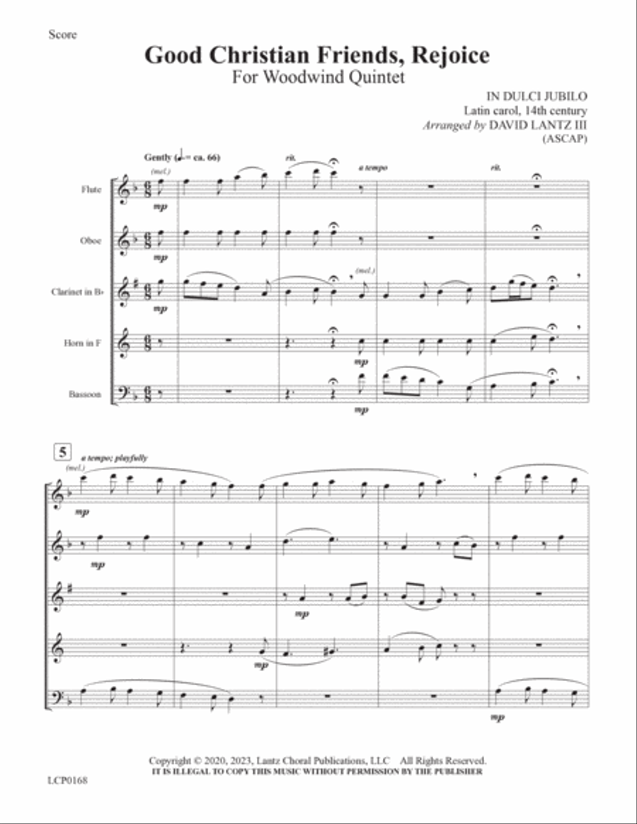 Good Christian Friends, Rejoice Woodwind Quintet scores gallery preview page 2