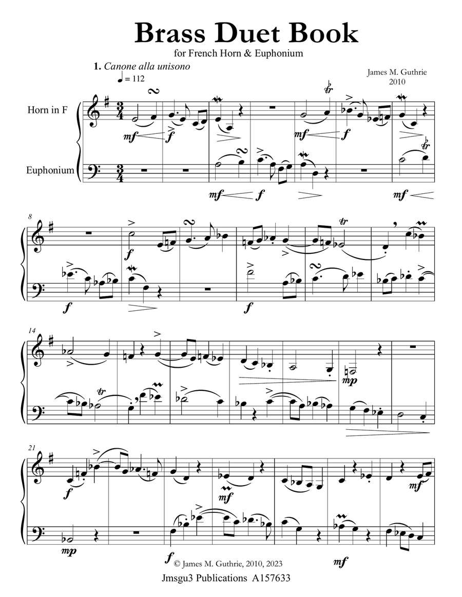 Guthrie: Brass Duet Book for French Horn & Euphonium Brass Duet scores gallery preview page 1