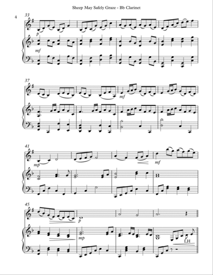 Sheep May Safely Graze, Duet for Bb Clarinet & Harp B-Flat Clarinet scores gallery preview page 4