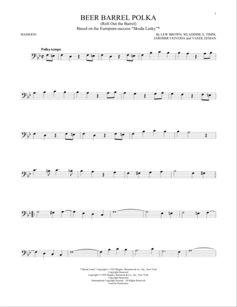 Beer Barrel Polka (Roll Out The Barrel) Bassoon Solo scores gallery preview page 1