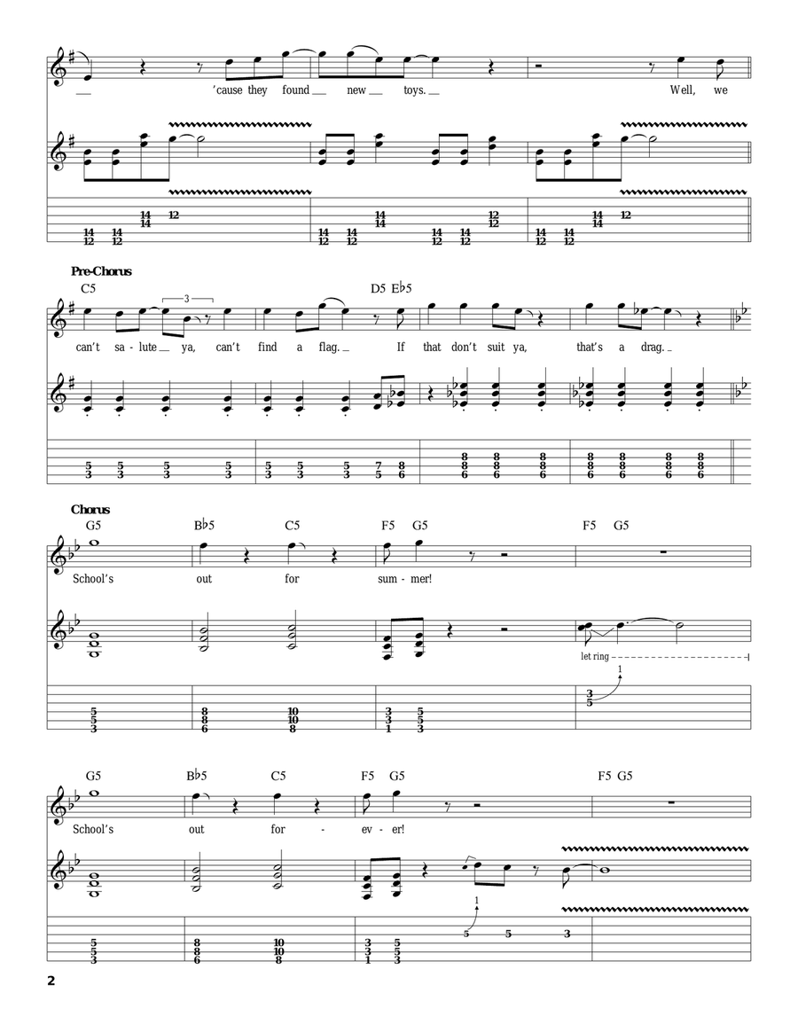 School's Out Guitar Tablature scores gallery preview page 2