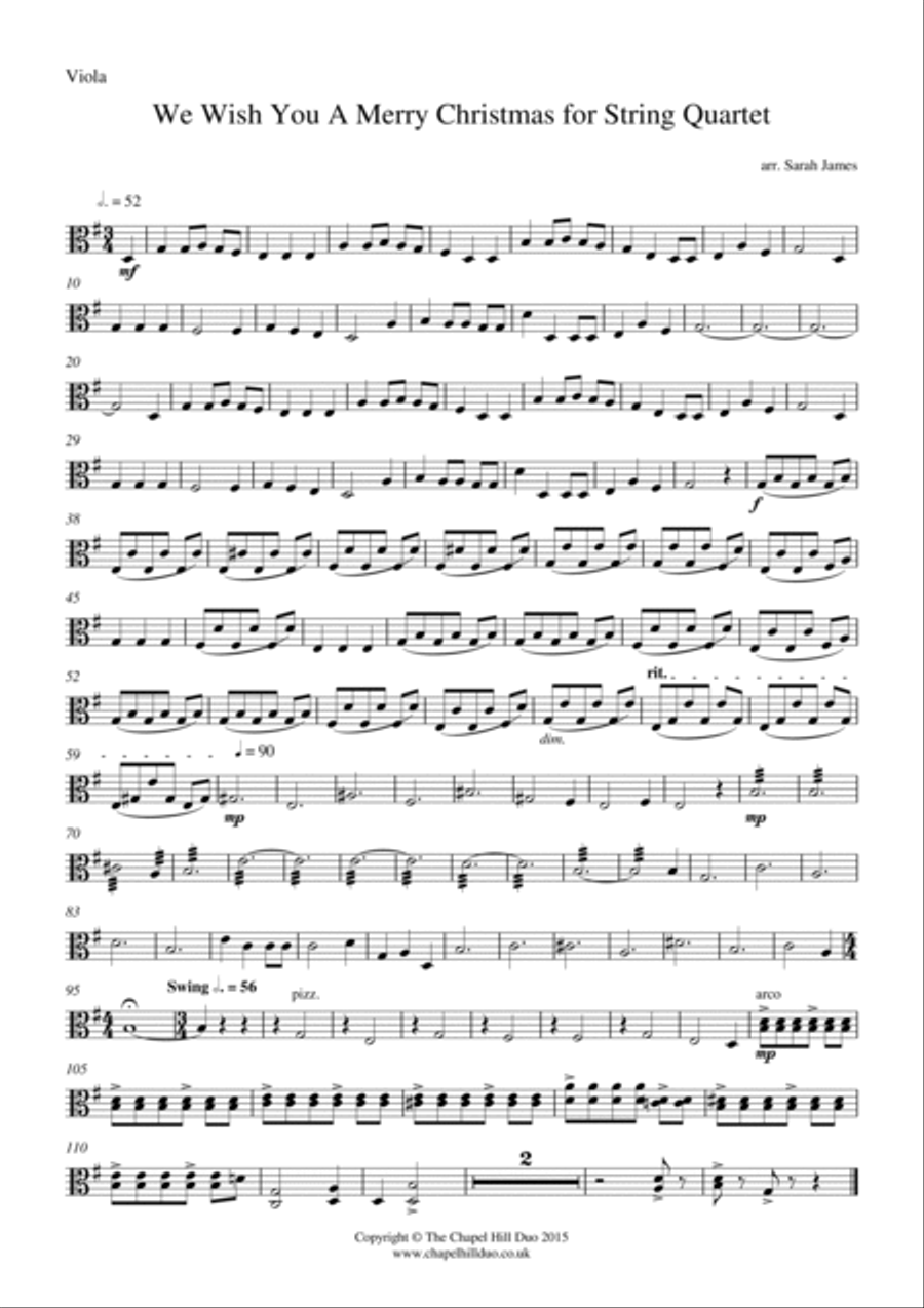 We Wish You a Merry Christmas for String Quartet - Full Length arrangement by the Chapel Hill Duo String Quartet scores gallery preview page 4