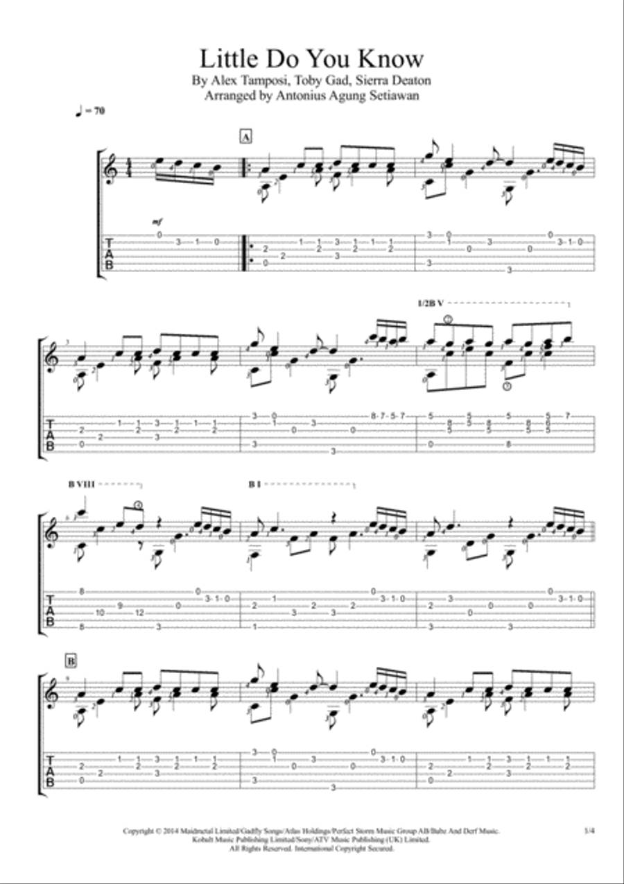 Little Do You Know Guitar Tablature scores gallery preview page 1