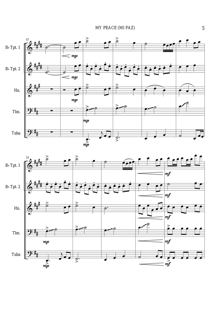 Maranatha Singers MY PEACE - Brass Quintet Score and Parts image number null