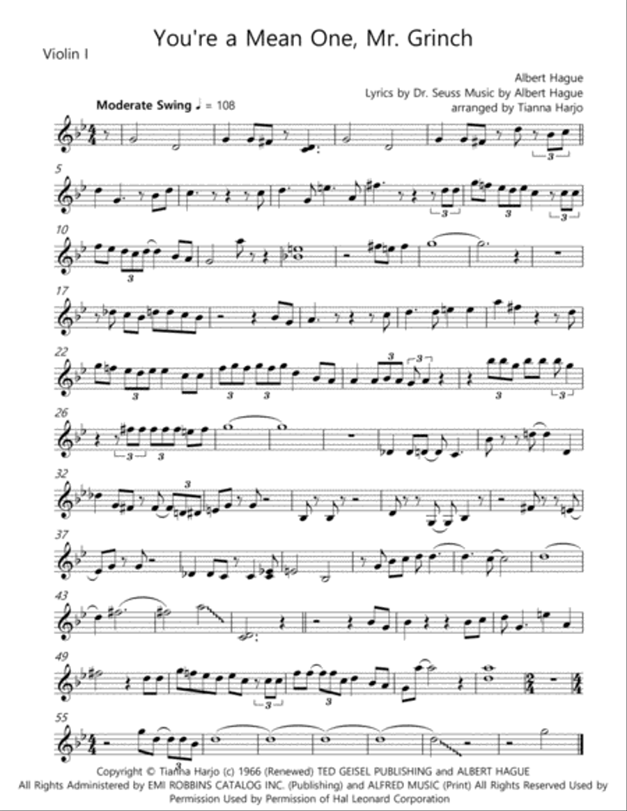 You're A Mean One, Mr. Grinch String Quartet scores gallery preview page 1
