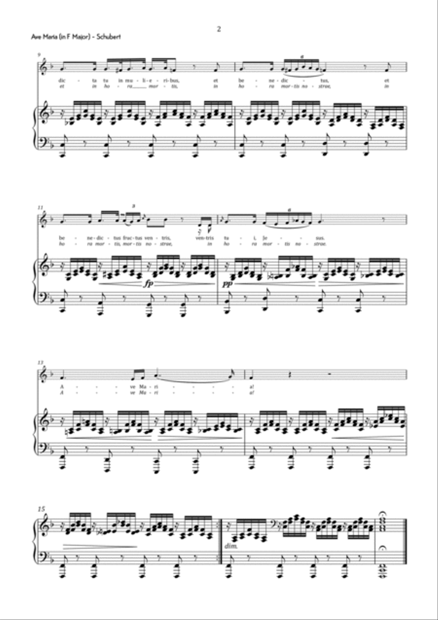 Schubert - Ave Maria in F Major for Low Voice & piano - Intermediate Low Voice scores gallery preview page 3