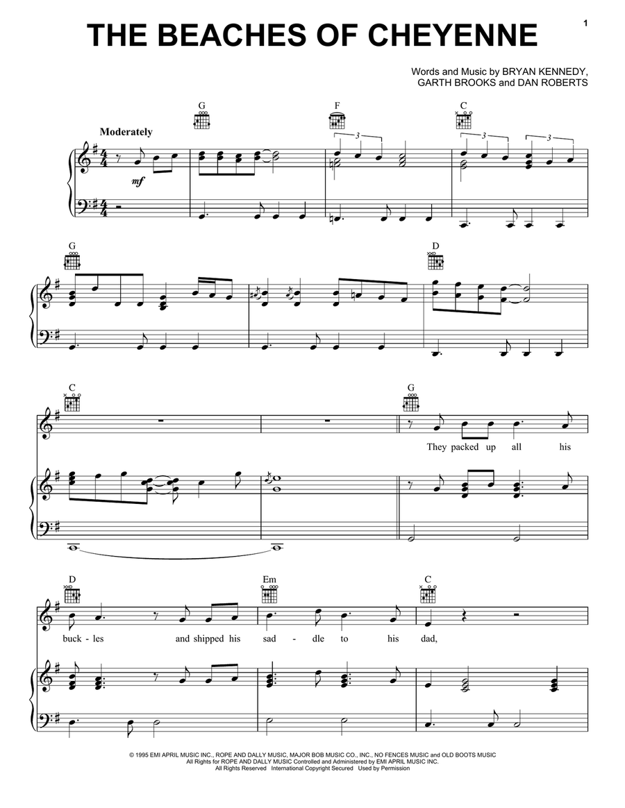 The Beaches Of Cheyenne Piano, Vocal, Guitar scores gallery preview page 1