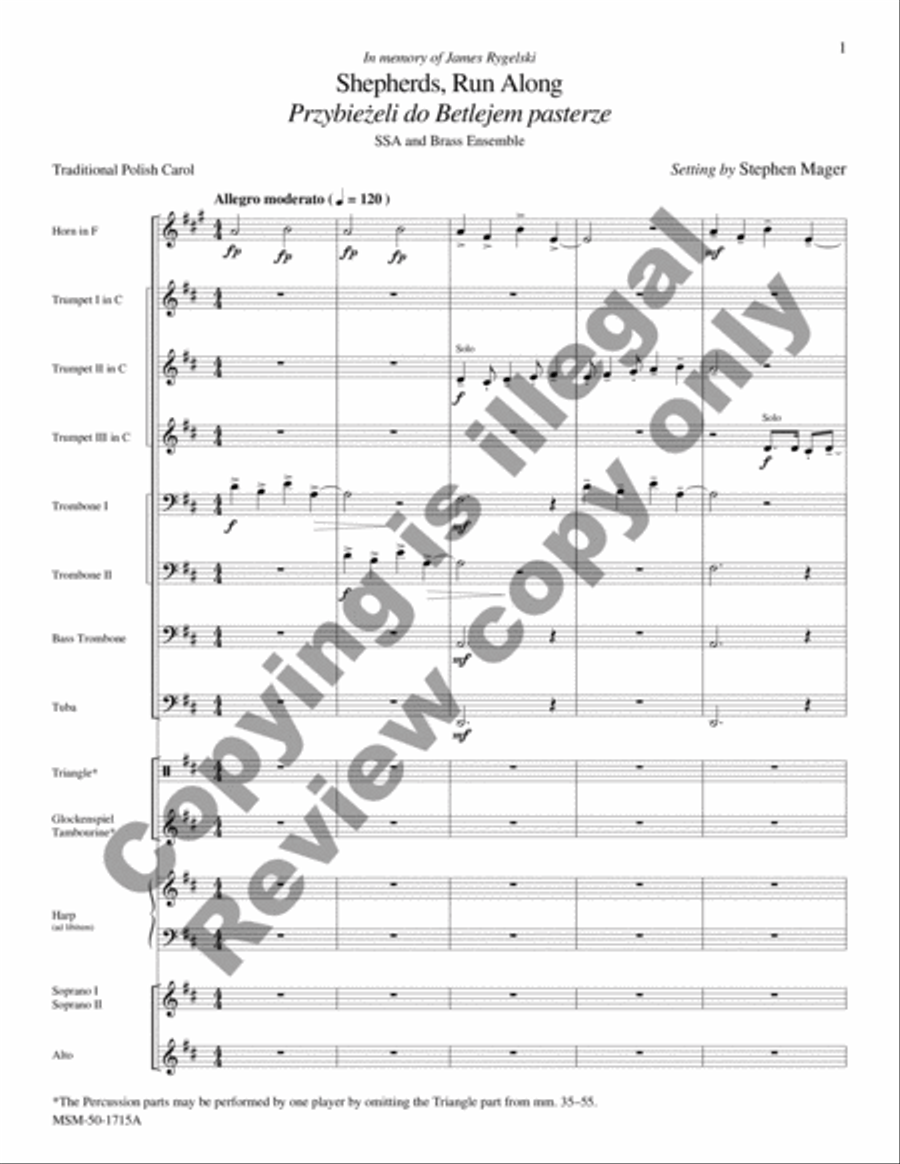 Shepherds, Run Along/Przybieżeli do Betlejem pasterze (SSA Brass Ensemble Score) SSA scores gallery preview page 4