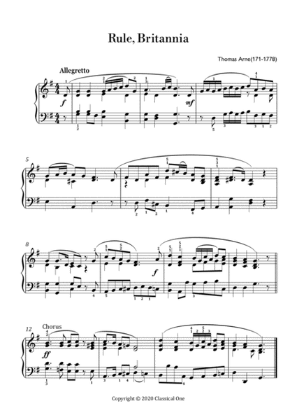Arne - Rule, Britannia (Easy piano arrangement) image number null