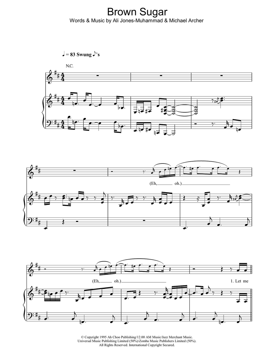 Brown Sugar Piano, Vocal, Guitar scores gallery preview page 1