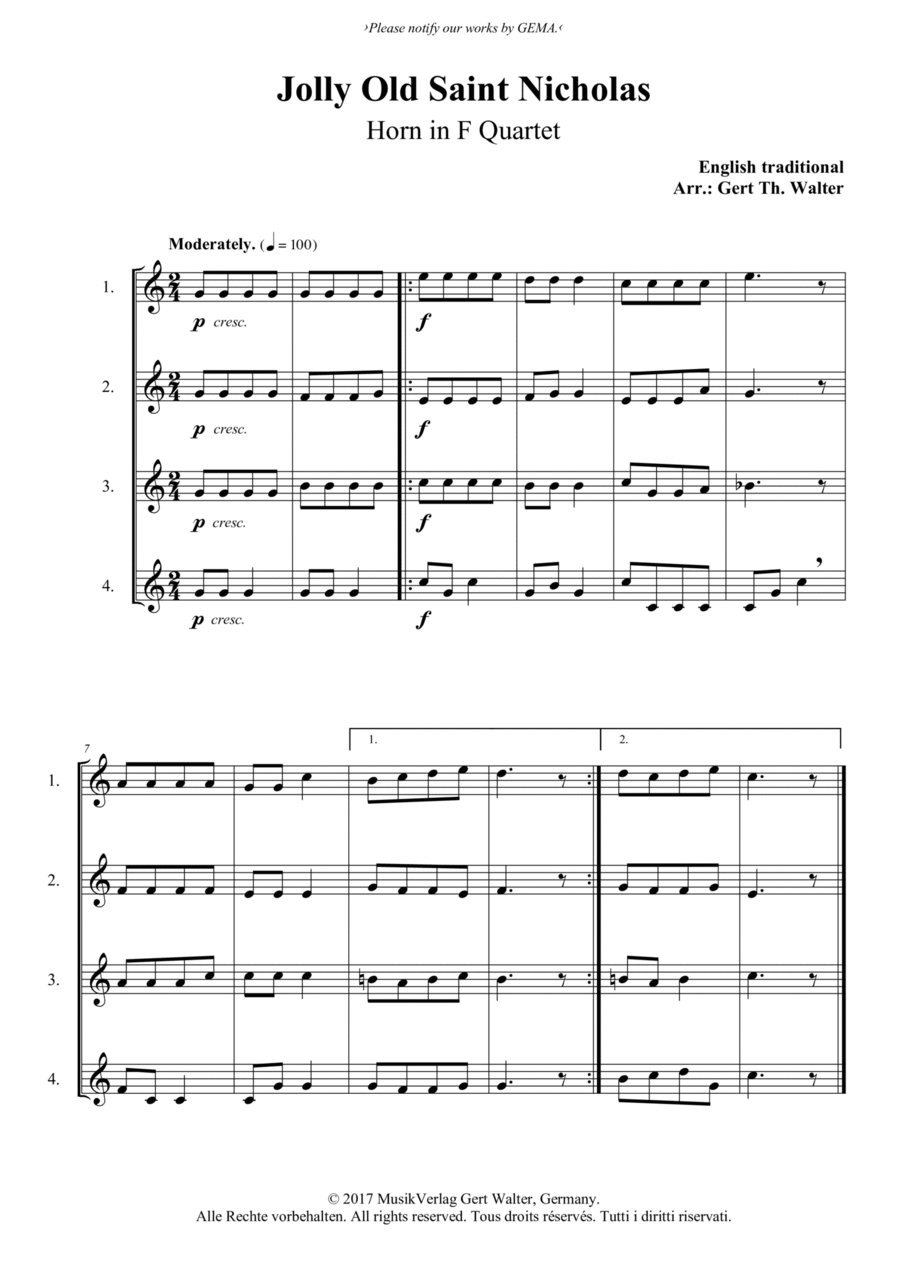 Jolly Old Saint Nicholas Horn scores gallery preview page 1