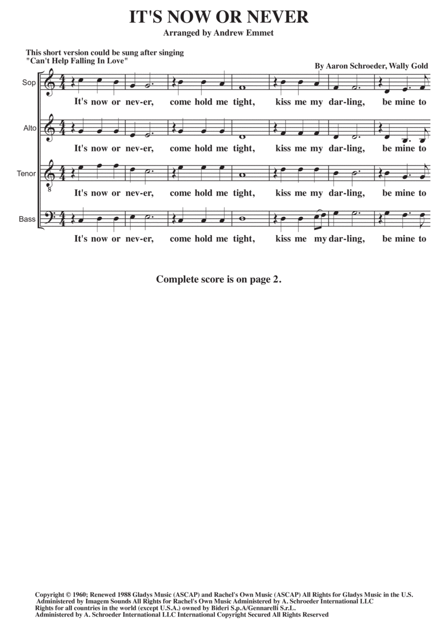 It's Now Or Never 4-Part scores gallery preview page 1