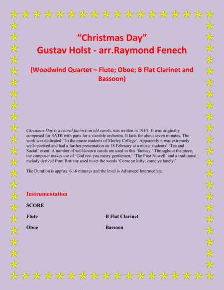 Christmas Day-Gustav Holst- WOODWIND QUARTET (Flute; Oboe; B Flat Clarinet; and Bassoon) - Advance I image number null