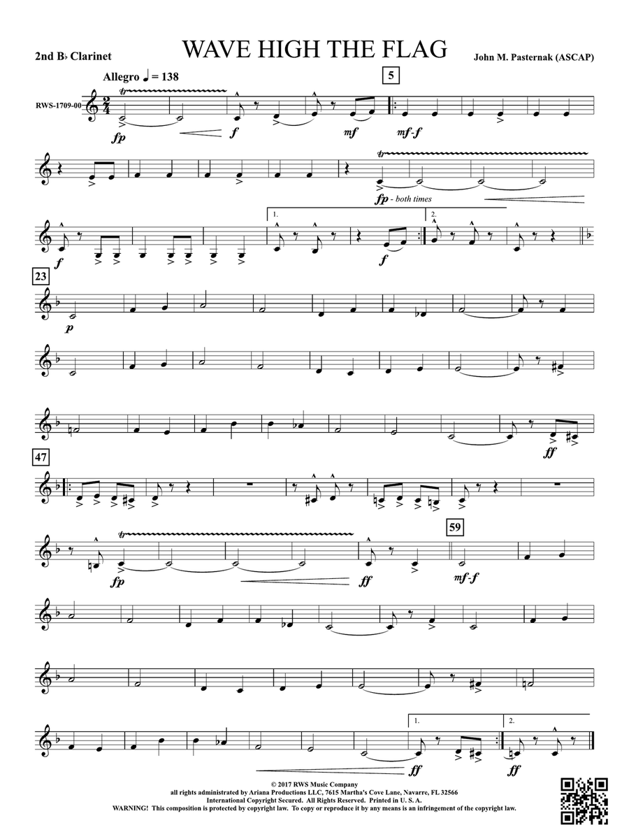 Wave High the Flag: 2nd B-flat Clarinet B-Flat Clarinet scores gallery preview page 1