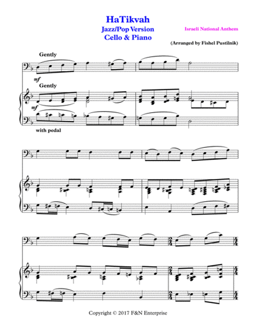 "HaTikvah" for Cello and Piano image number null