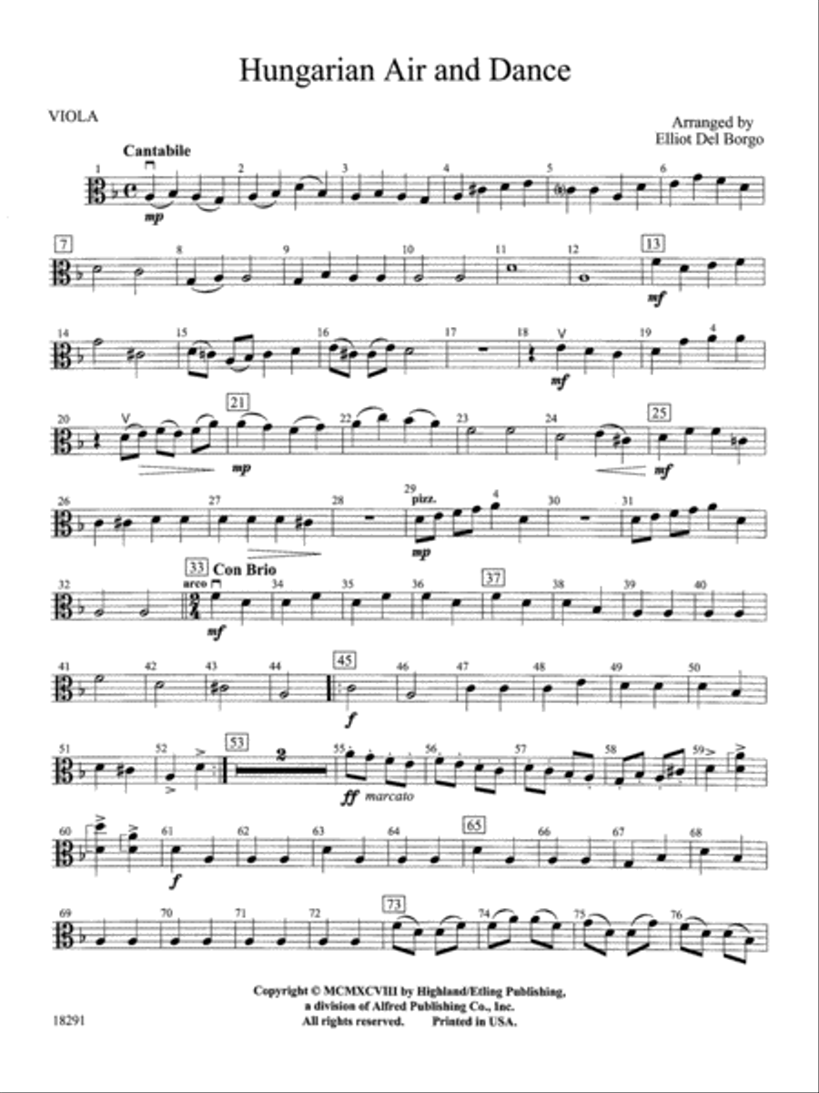 Hungarian Air and Dance: Viola Full Orchestra scores gallery preview page 1