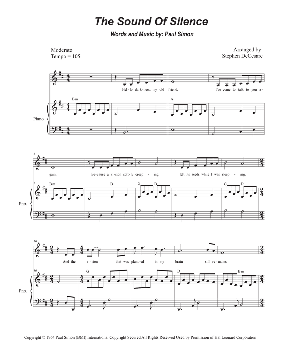 The Sound Of Silence Unison Choir scores gallery preview page 1