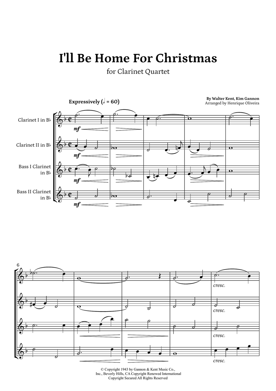 I'll Be Home For Christmas Clarinet Quartet scores gallery preview page 1