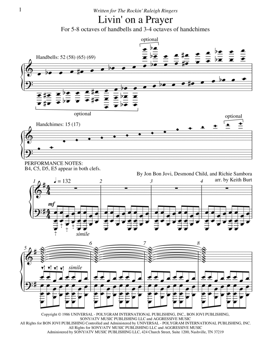 Livin' On A Prayer - Score Only Handbell Choir scores gallery preview page 1