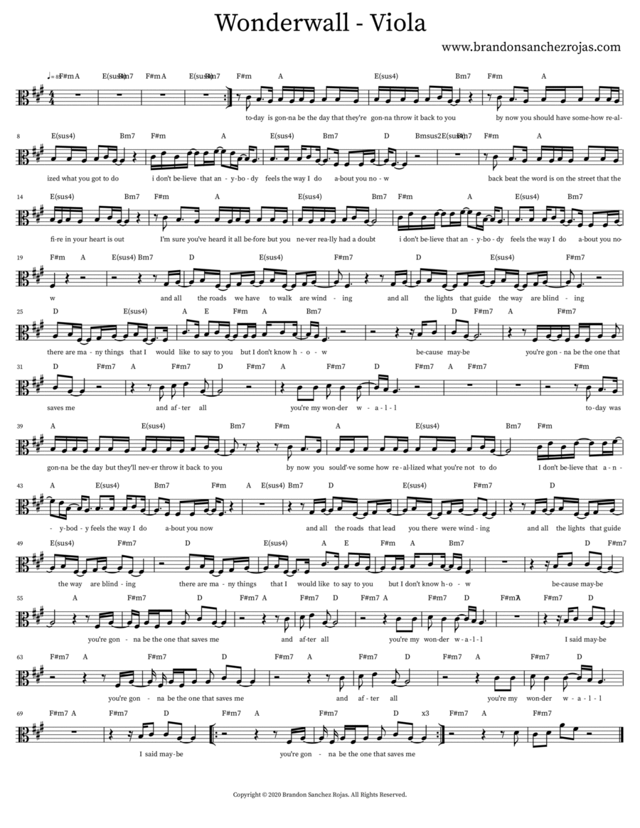 Wonderwall - Viola Wonderwall - Viola Viola Solo scores gallery preview page 1
