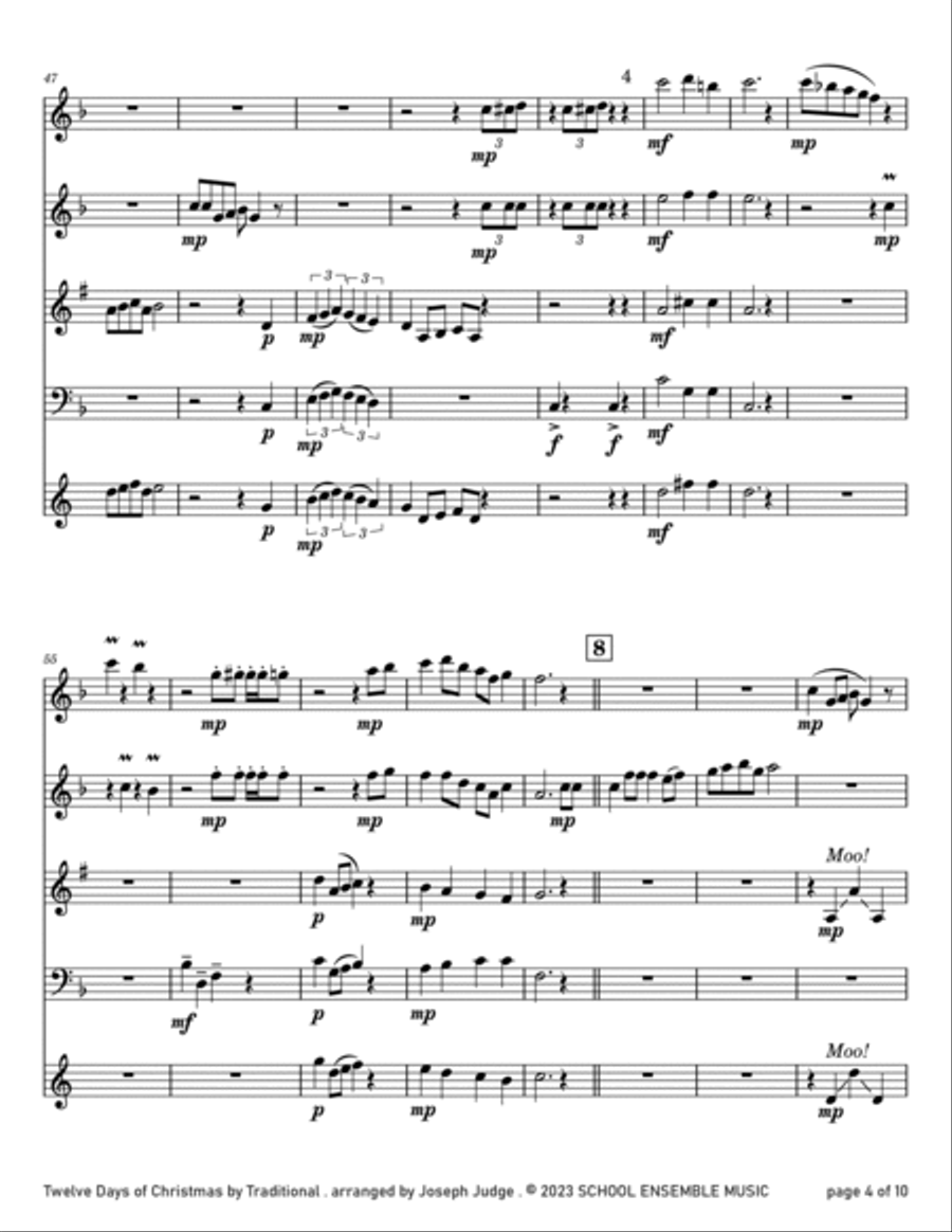 Twelve Days Of Christmas for Woodwind Quartet in Schools Woodwind Quartet scores gallery preview page 4