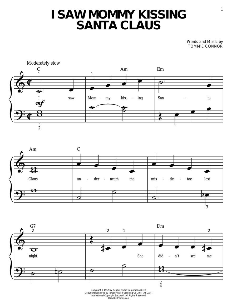 I Saw Mommy Kissing Santa Claus Easy Piano scores gallery preview page 1