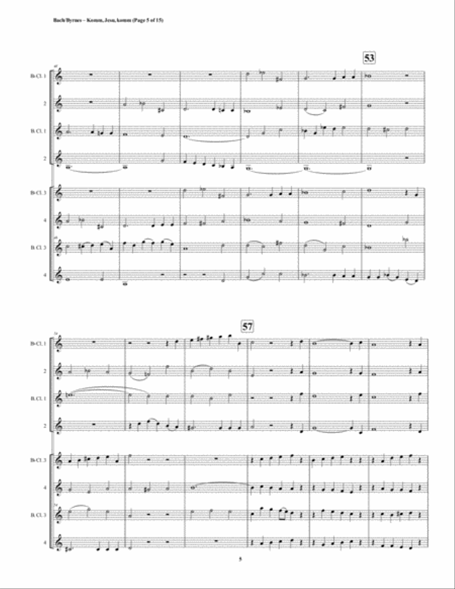 Komm, Jesu, komm (motette) by J.S. Bach (Double Clarinet Choir) Clarinet Choir scores gallery preview page 5
