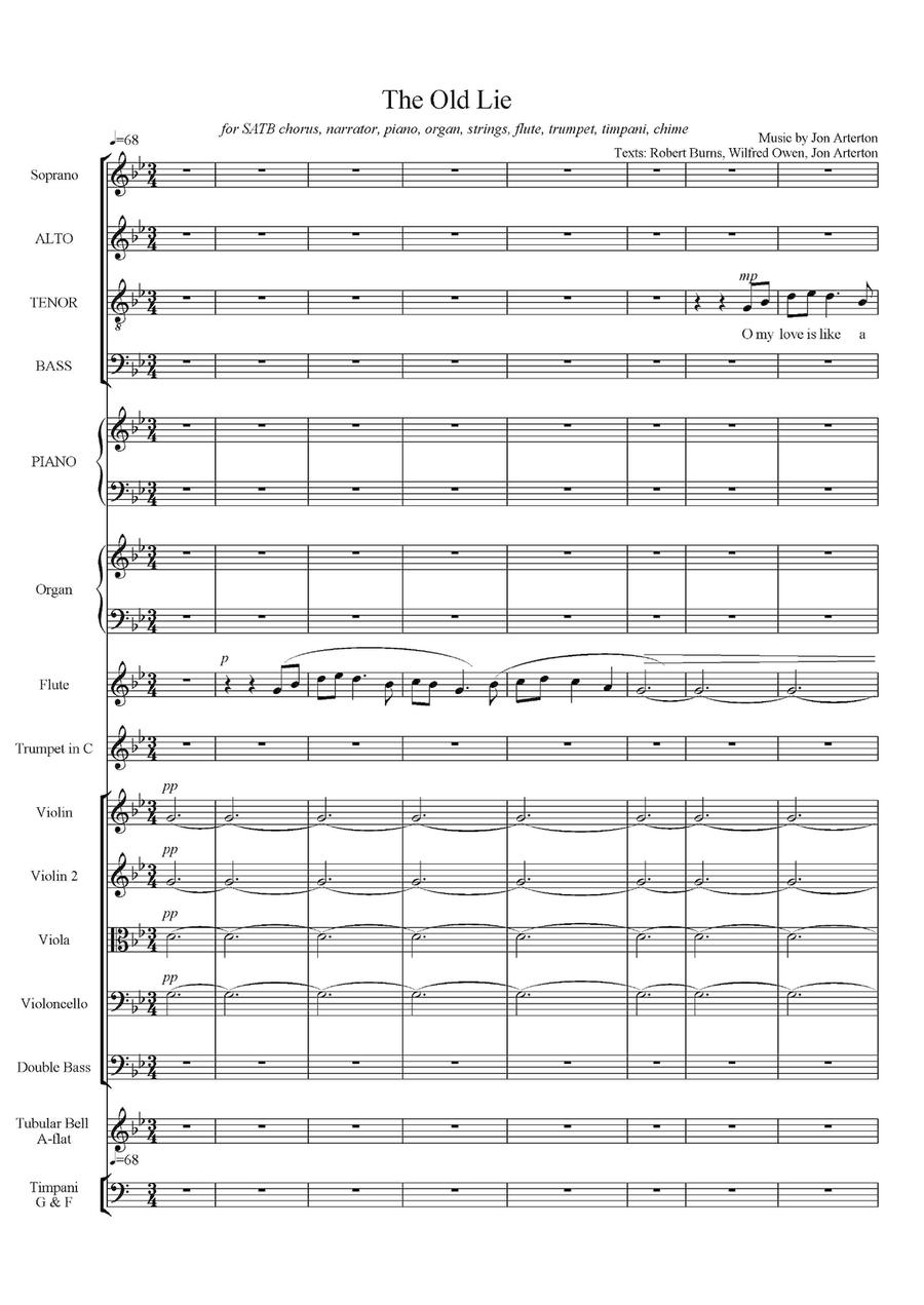 The Old Lie - powerful setting of Wilfred Owen's WW1 poetry - full score 4-Part scores gallery preview page 1