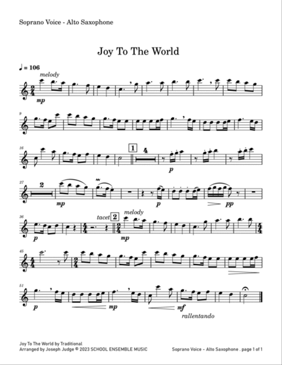 Joy To The World for Saxophone Quartet in Schools image number null