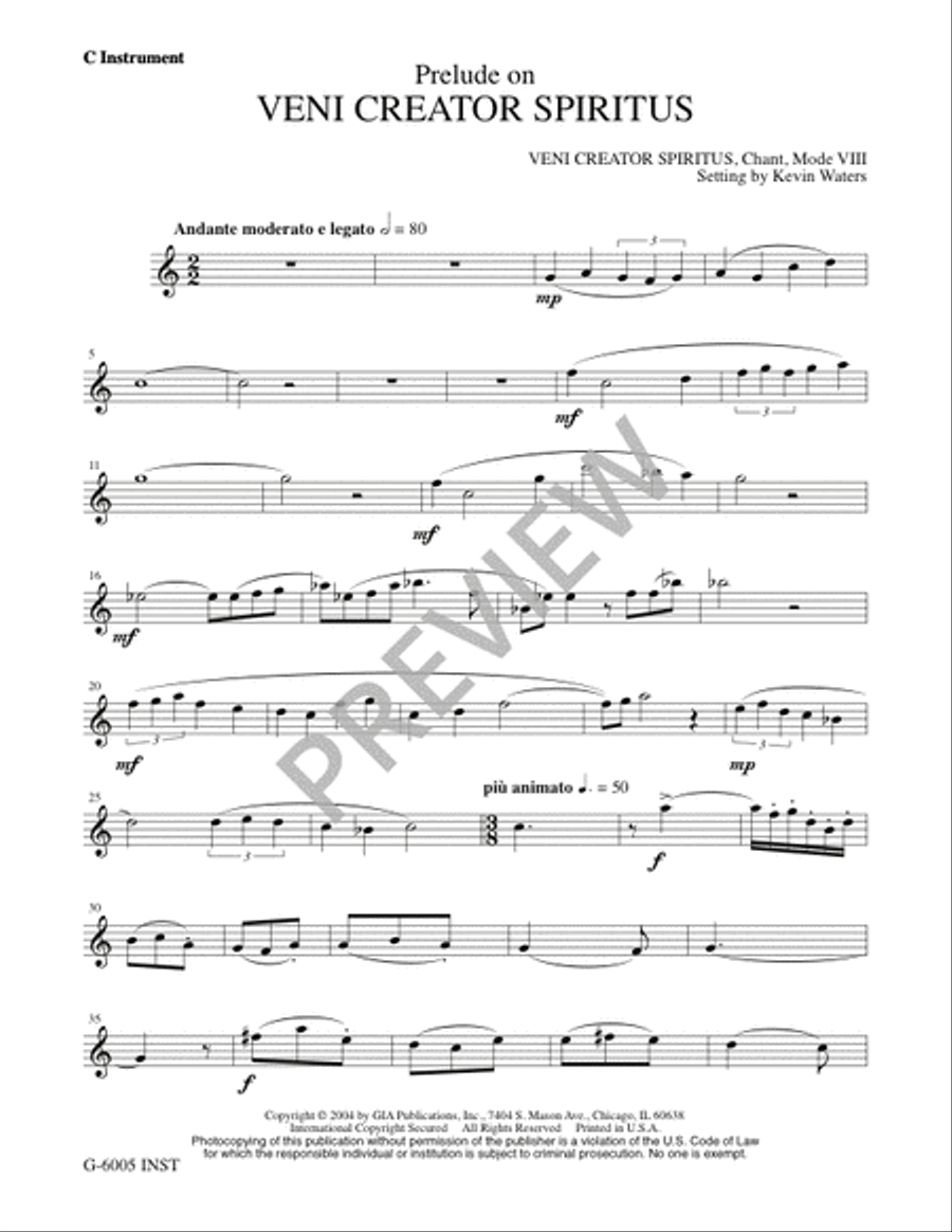 Prelude on VENI CREATOR SPIRITUS C Instrument scores gallery preview page 8