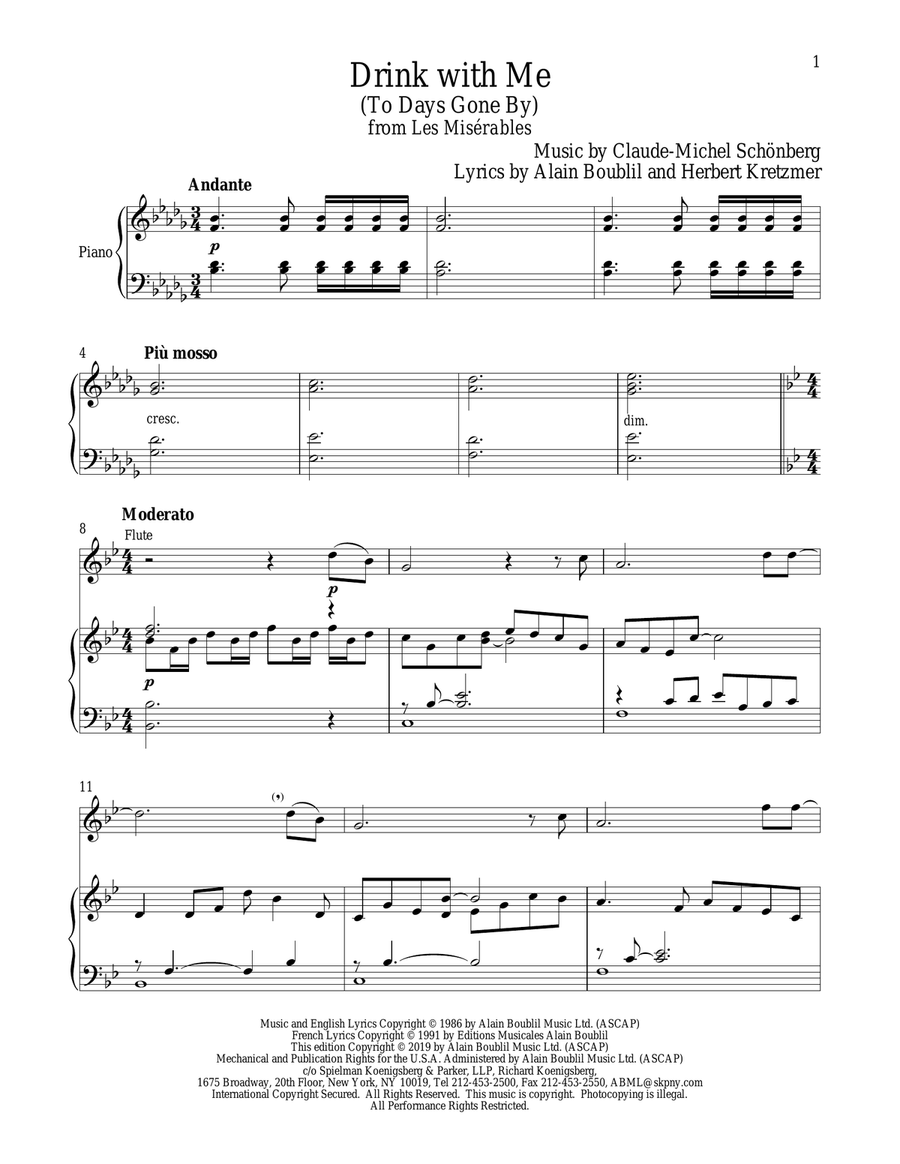 Drink With Me (To Days Gone By) (from Les Miserables) Flute Solo scores gallery preview page 1