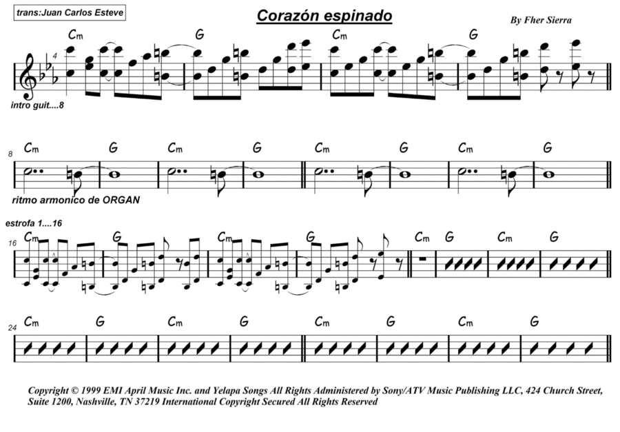 Corazon Espinado Easy Piano scores gallery preview page 1