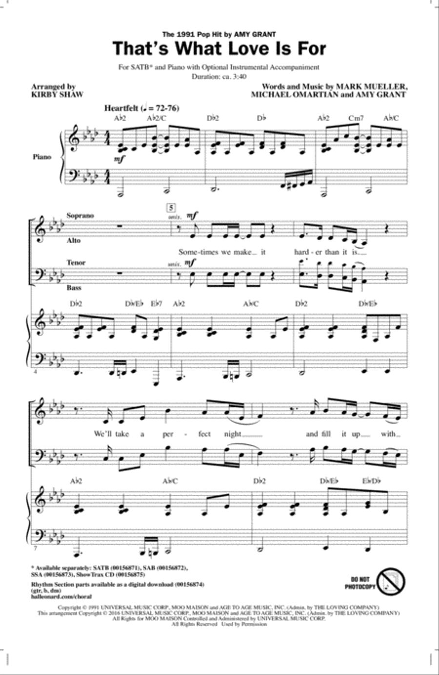 That's What Love Is For 4-Part scores gallery preview page 1