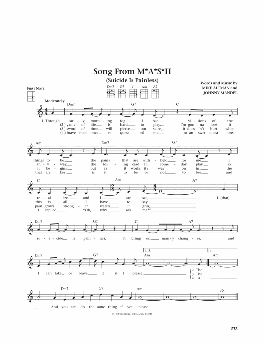 Song From M*A*S*H (Suicide Is Painless) (from The Daily Ukulele) (arr. Jim Beloff) Ukulele scores gallery preview page 1