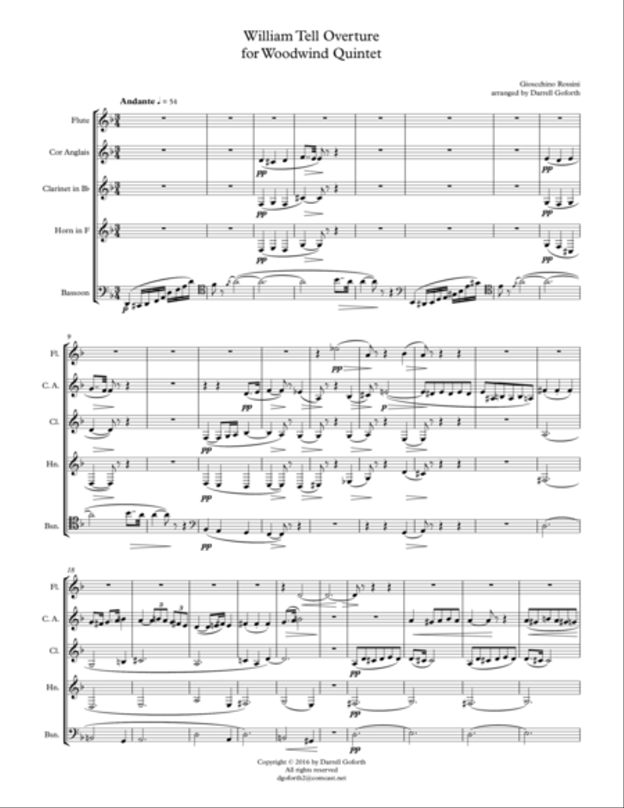 Rossini: William Tell Overture in D for Woodwind Quintet Woodwind Quintet scores gallery preview page 2