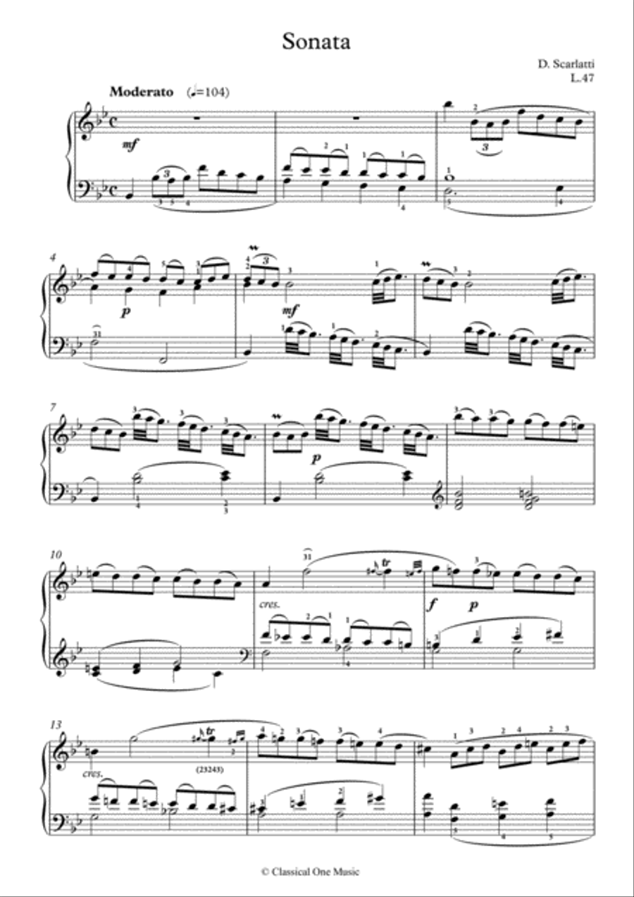 Scarlatti-Sonata in B-Major L.47 K.439(piano) Piano Solo scores gallery preview page 2