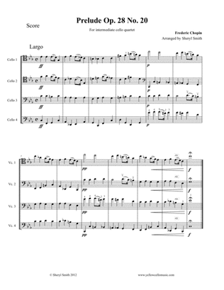 Book cover for Piano Prelude No.20 for intermediate cello quartet (four cellos), Op.28