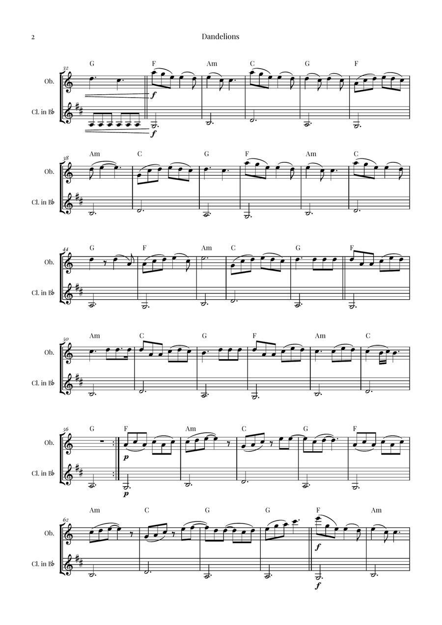 Dandelions Woodwind Duet scores gallery preview page 2
