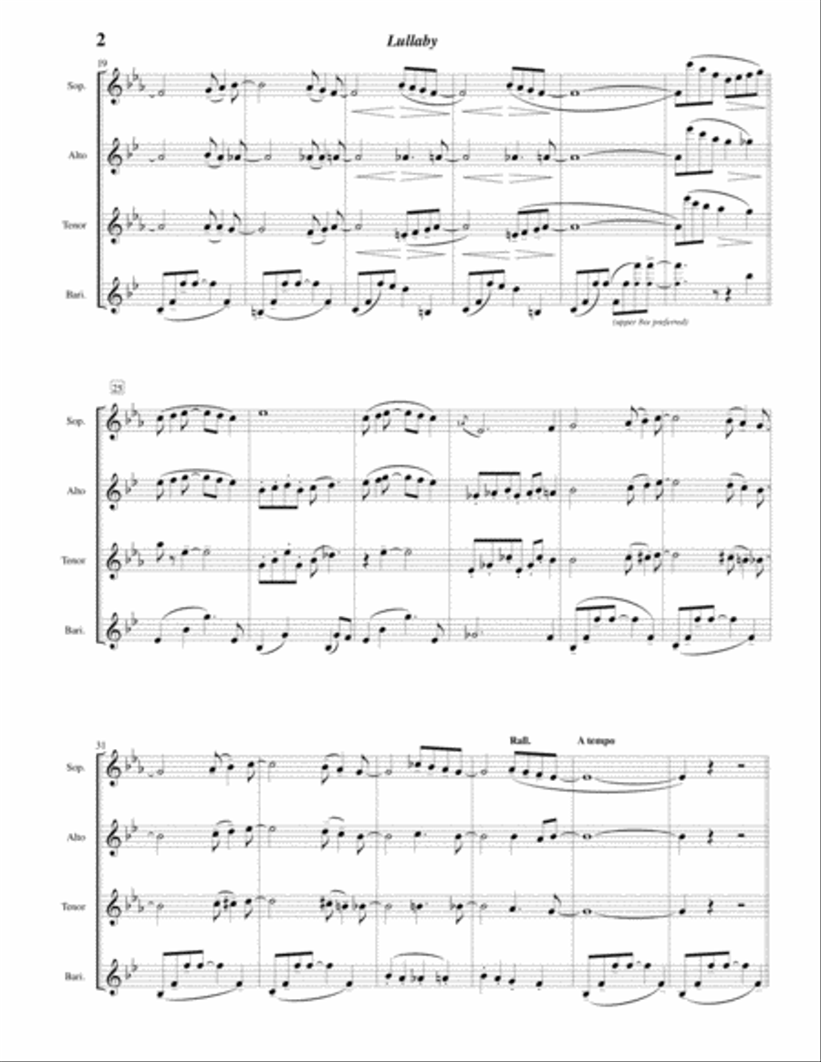 Lullaby for String Quartet (SATB Saxophone Quartet arrangement) Woodwind Ensemble scores gallery preview page 4