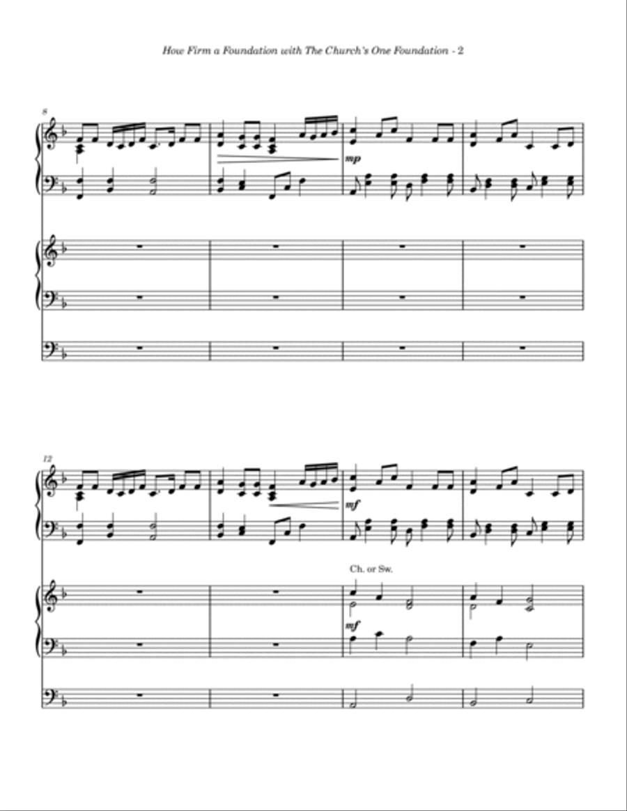 How Firm a Foundation with The Church's One Foundation (Piano and Organ Duet) Piano scores gallery preview page 3