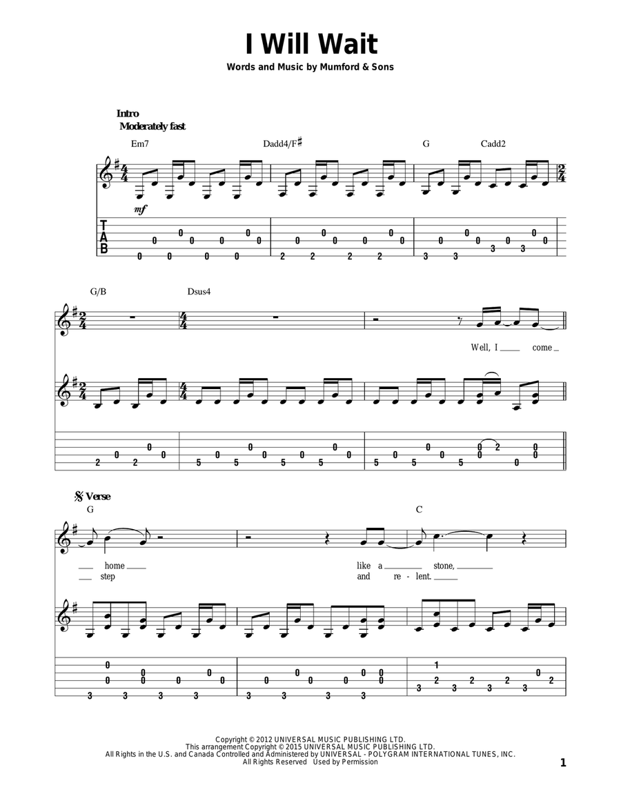 I Will Wait Acoustic Guitar scores gallery preview page 1