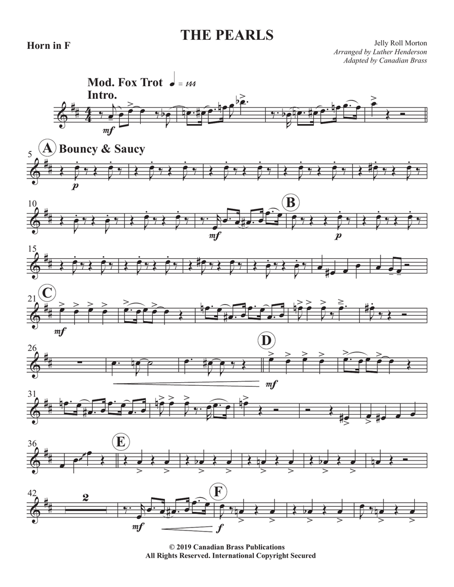 The Pearls - F Horn Brass Quintet scores gallery preview page 1